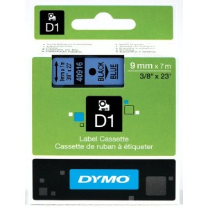 DYMO D1 Juostelė 9mm x 7m   juodas ant mėlynos (40916   S0720710)