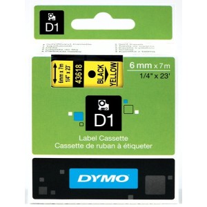 DYMO D1 lenta 6 mm x 7 m melna uz dzeltenas (43618 S0720790)