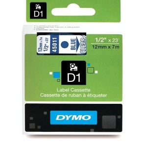 DYMO D1 Juostelė 12mm x7m   mėlynas ant skaidrios (45011   S0720510)