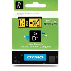 DYMO D1 Lente 19mm x 7m   melns uz dzeltenas (45808   S0720880)