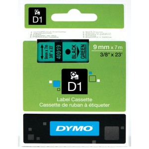 DYMO D1 Lente 9mm x 7m   melns uz zaļas (40919   S0720740)