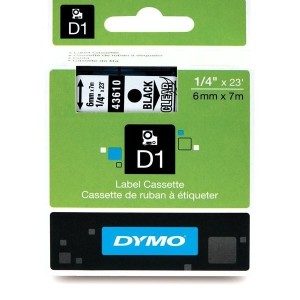 DYMO D1 lenta 6 mm x 7 m melna uz caurspīdīga pamata (43610 S0720770)