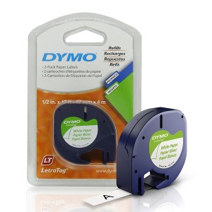 DYMO LetraTag Paper Tape 12mm x 4m   must valgel (S0721500   S0721510) - 10 tk.