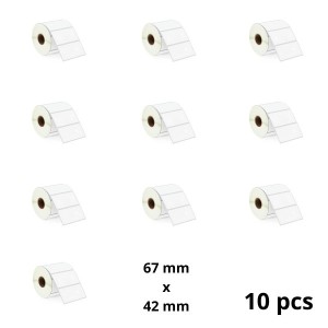Zebra 67mm x 42mm Thermal Paper Labels 25 mm Core Dore Manufacturer, 10 pcs