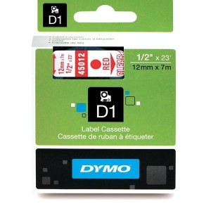 DYMO D1 Juostelė 12mm x7m raudonas ant skaidrios (45012 S0720520)
