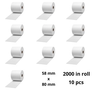 Termilised sildid 58 mm x 80 mm, core 40 mm, rull 2000 tk komplekt 10 tükki