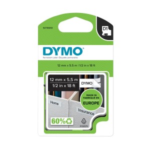 DYMO D1 Durable Polüester Lint 12mm x 5.5m must valgel (S0718060 16959)