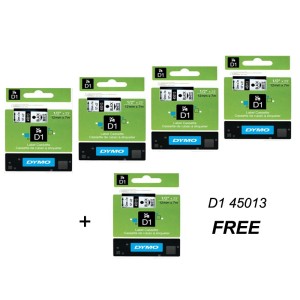 Dymo D1 Tape 12mm x 7m black on white (45013 S0720530) – 5 pcs.