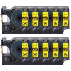 Dore аналоговые виниловые наклейки Dymo 18432 12mm x 5.5m S0718450 Black On Yellow (Комплект из 10 шт.)