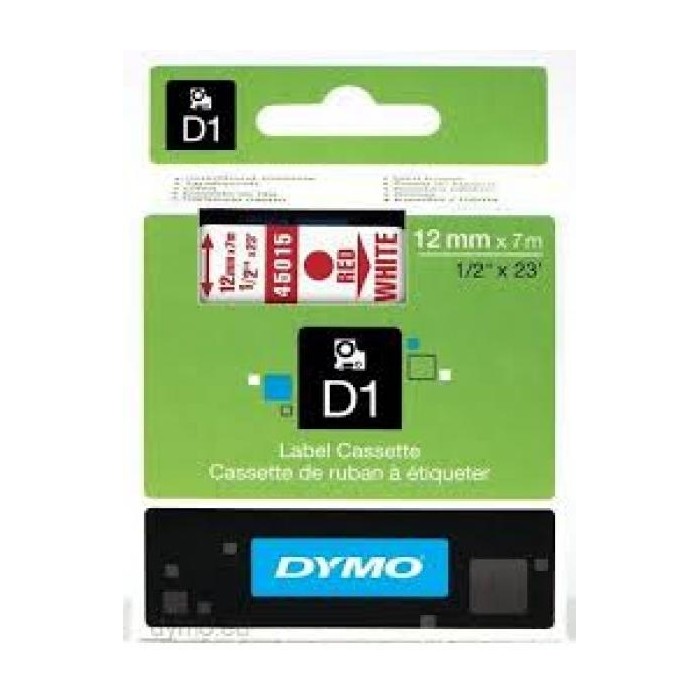 Dymo printeri label 12mm x 7mm D1 D45015 45015 S0720550 Red on White